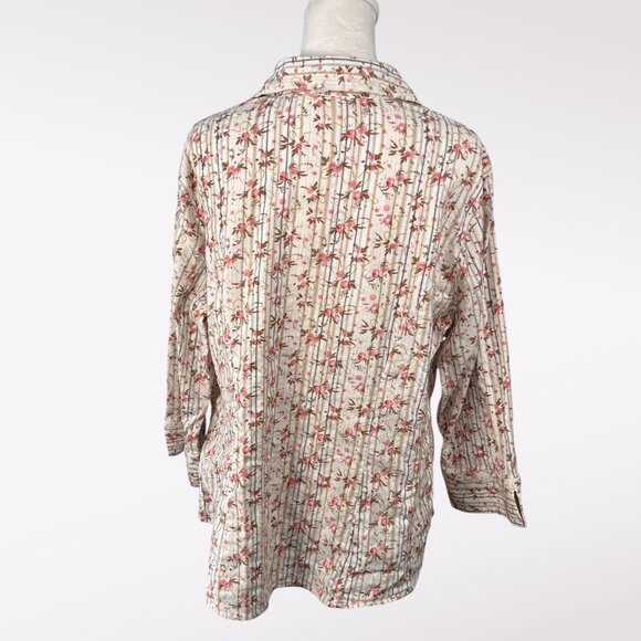 Faded Glory Floral Button Up Shirt Stretch Cotton Blend 3/4 Sleeve Size 16W - Picture 5 of 10